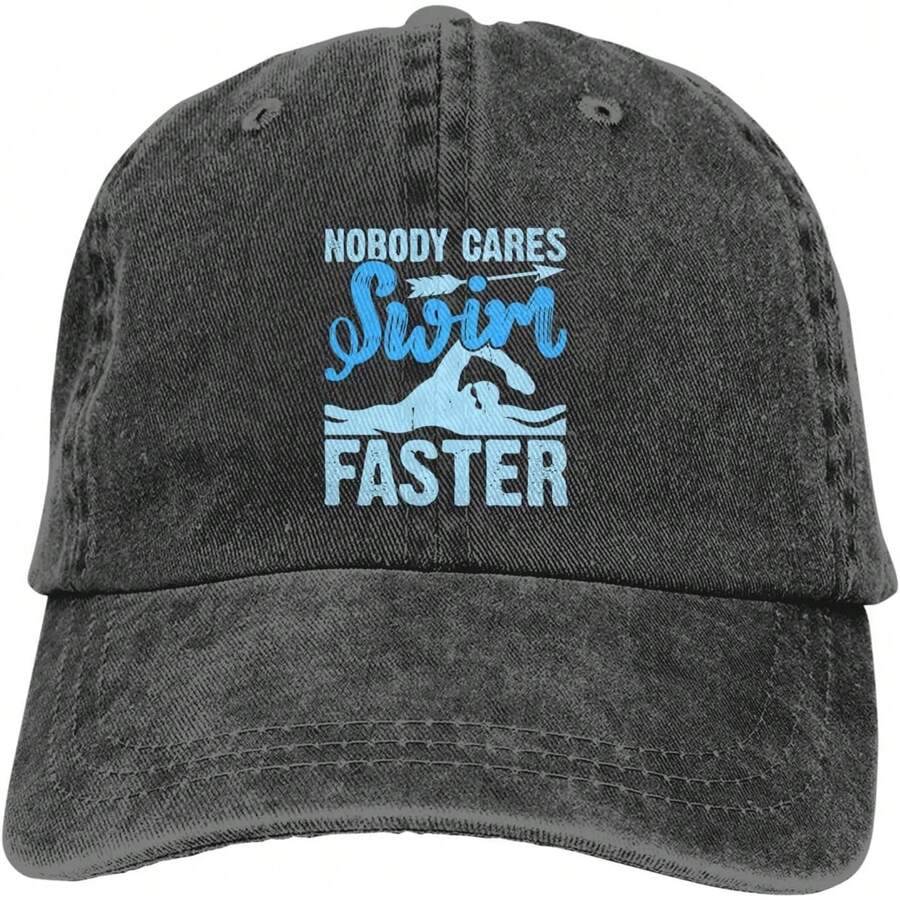 Adjustable Cotton Baseball Cap With Embroidered Swim Like A Girl Quote Unisex Low Profile Dad Hat