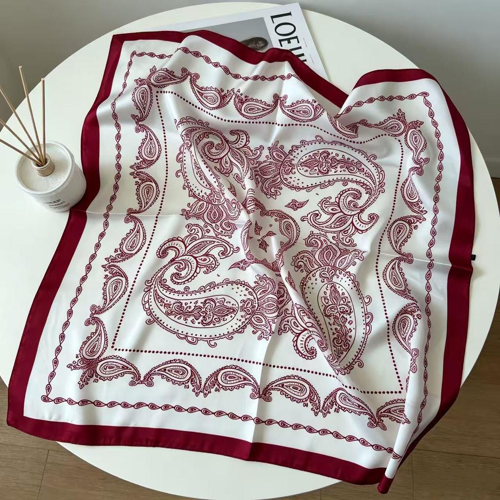 Elegant Women's Silk Scarf: Small, Imitation Silk, Spring & Autumn Neck Warmer, Japanese Style, Square Design.