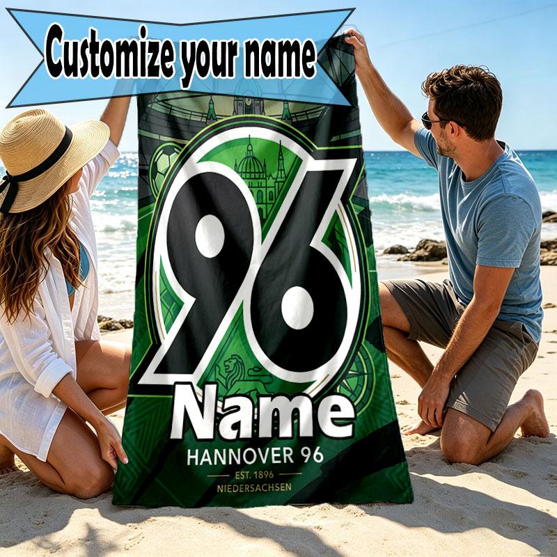 Custom Name Personalized Hannover 96 Football Print Beach Towel, for Trip Camping Beach Party Home Decor, Birthday Gift for Family & Friends