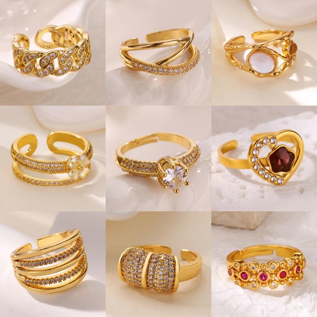 Light luxury high-end full diamond design exquisite flower stainless steel ring fashionable versatile niche design open ring