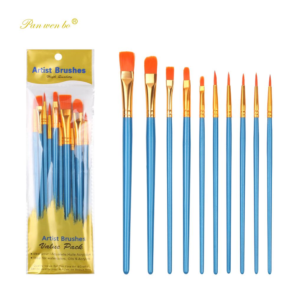 10-Piece Plastic Handle Oil Paint Brush Set for Students