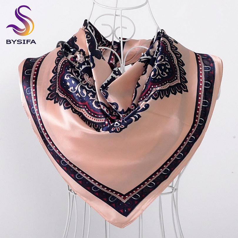 New Style Female Satin Red Big Square Silk Scarf Printed, Women Coffee Silk Scarf Hijab Wraps For Summer,Autumn 90*90cm