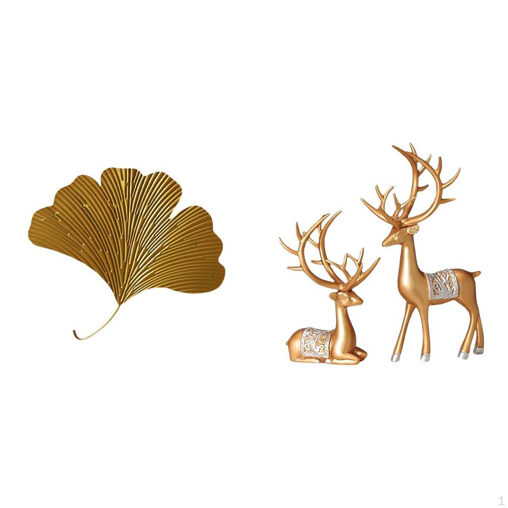 Wrought Iron Ginkgo Leaves Wall Decor European Reindeer Statues Collectable Craft Deer Lover