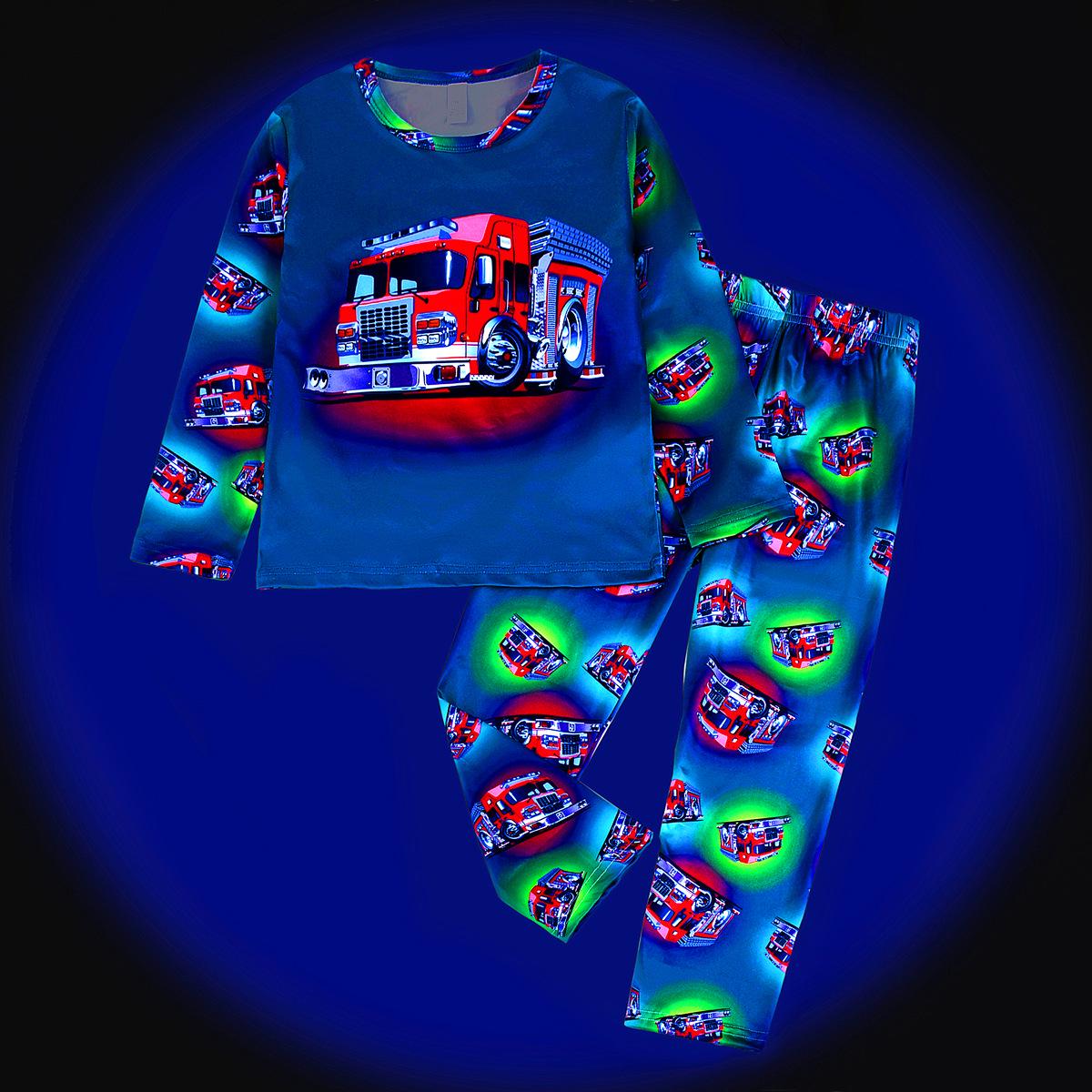 

Цифровий зелений флуоресцентний набір піжами з динозаврами та машинами для хлопчиків та дівчаток - Довгий рукав та штани 6 Years