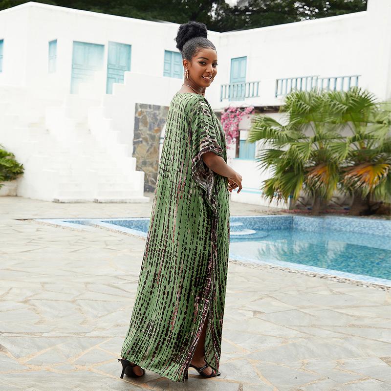 EDOLYNSA Damska artystyczna sukienka plażowa Plus rozmiar tunika w paski dekolt w kształcie litery V Tie-Dye sukienka Kaftan lekka swobodna odzież domowa Q1218