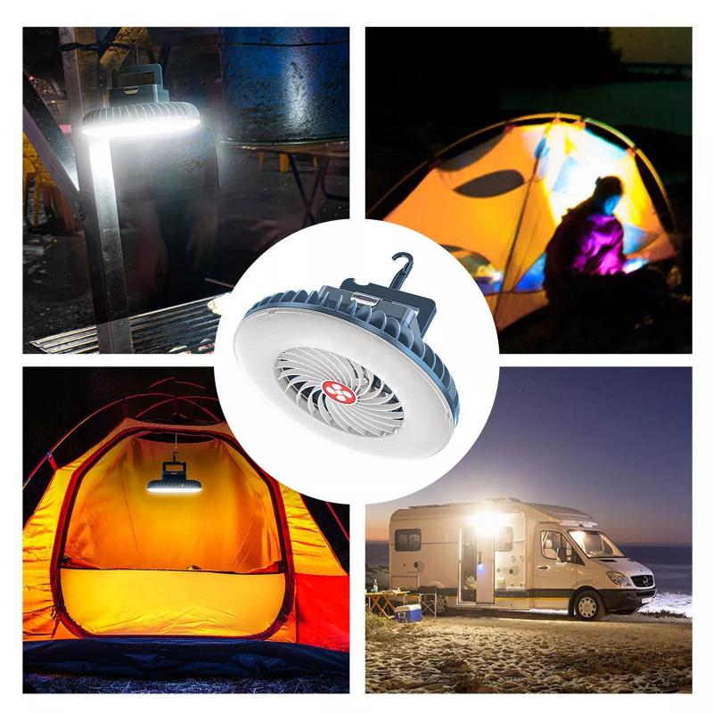 Outdoor Portable Camping Fan With Led Lantern 3 Speed Quiet Usb Rechargeable Mini Fan With Hanging