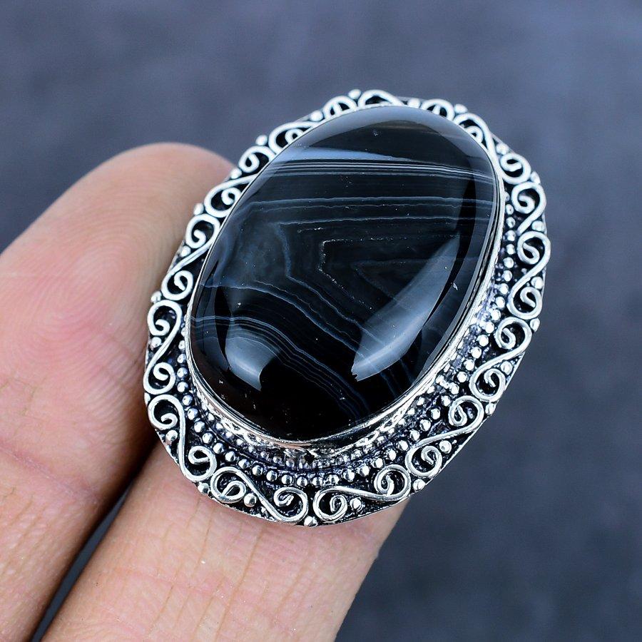 Natural Banded Agate Gemstone 925 Sterling Silver Jewelry Ring Size 7 S8r44