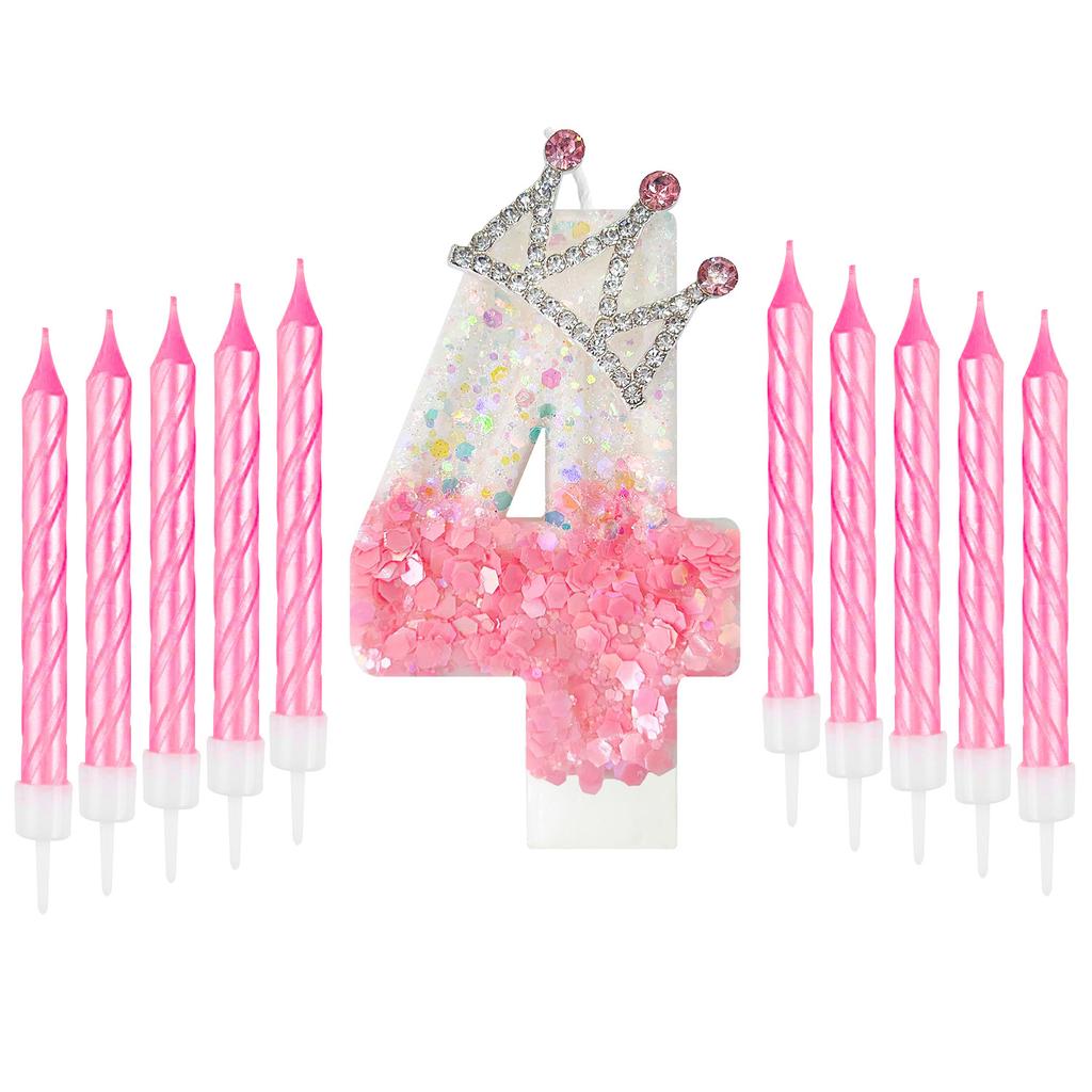 11pcs Gradient Pink and White Crown Number Candles, Number 0-9 Candles, Girl's Birthday Cake Decorations, Cupcake Decorations