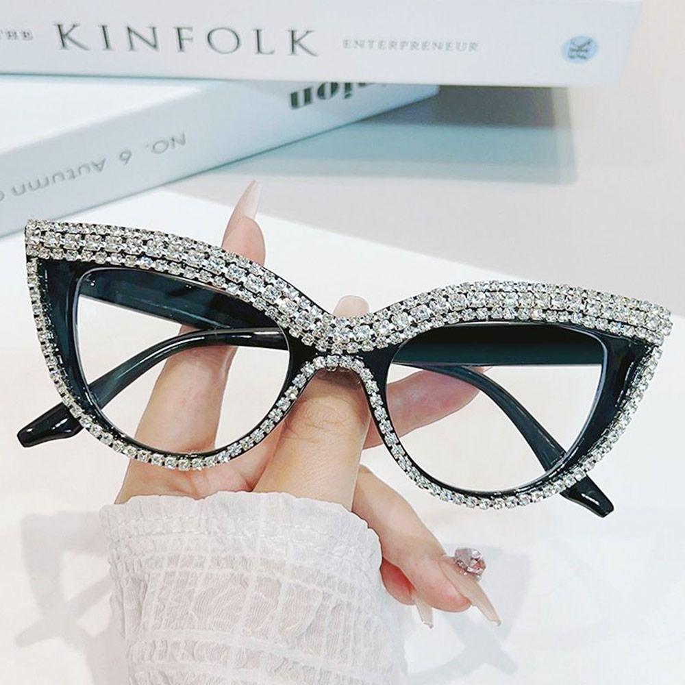 Portable Rhinestone Reading Glasses Eye Protection Square Presbyopia Eyeglasses Vintage Ultralight Hyperopia Glasses for Women