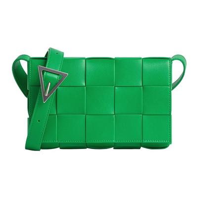 Cassette Intreccio Woven Leather Shoulder Bag Medium Men Shoulder Bag Parrot-Green Black 737950V29E03813