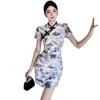 Summer tie-dye disc buckle pleated cheongsam dress women's small waist slim hip skirt wholesale