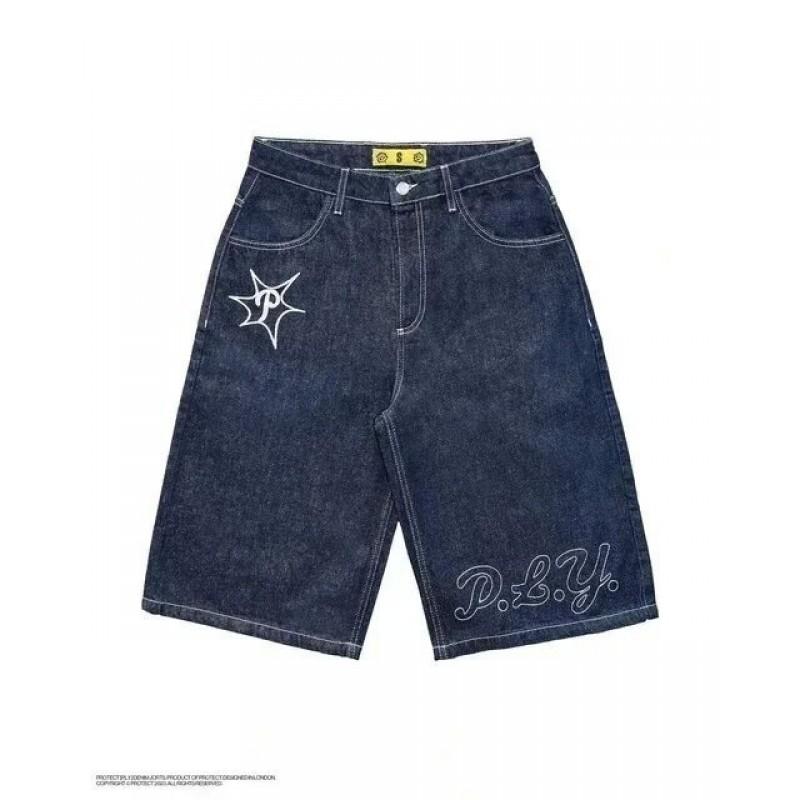 Y2K Hip Hop Boxing Graphic Denim Shorts Loose Fit Gym Streetwear Young Men