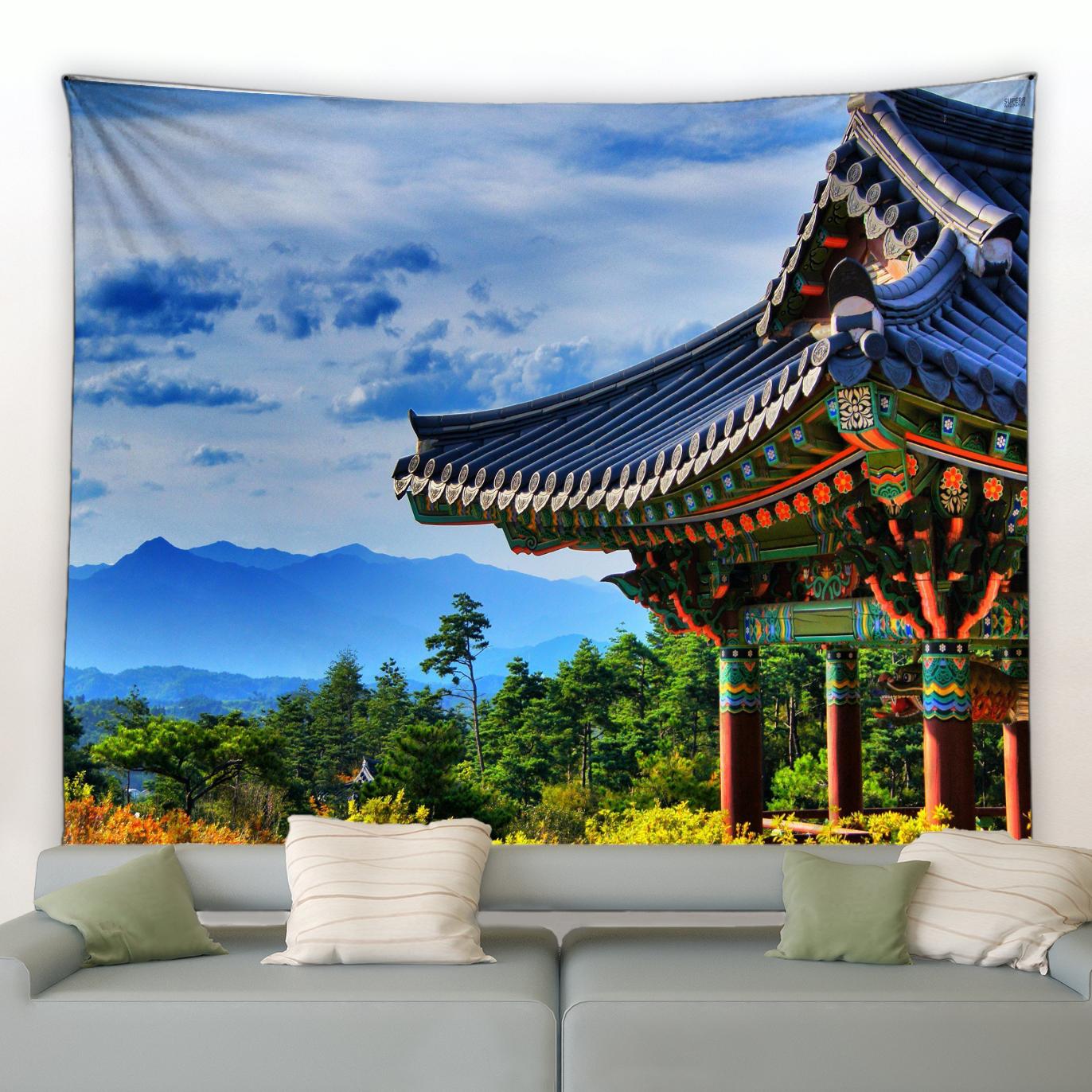 

Chinese Style Landscape Tapestry Park Garden Green Plant Wall Hanging Home Living Room Bedroom Decor Aesthetic Cute Blanket Mat 74x94cm(29x37in)