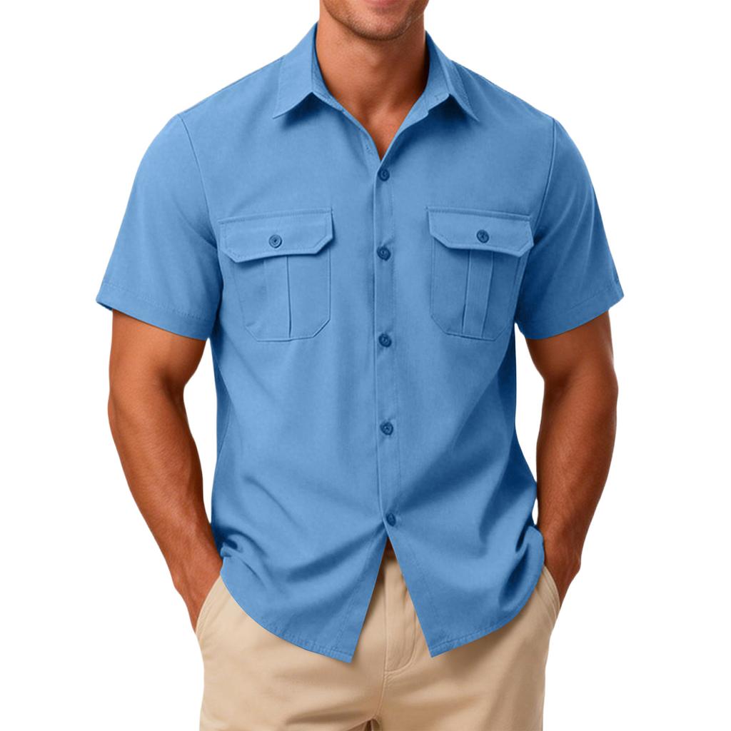 Camisa de Trabajo Casual para Hombre de Manga Corta con Cuello para Exteriores