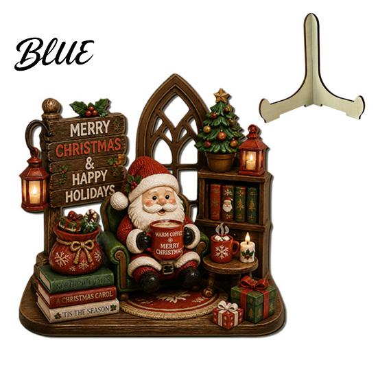 Indoor Outdoor Christmas Sign Wooden Table Sign 2D Flat Santa Claus/Snowman Reading Desktop Ornament Decorative Signage with Stand Holiday Tabletop