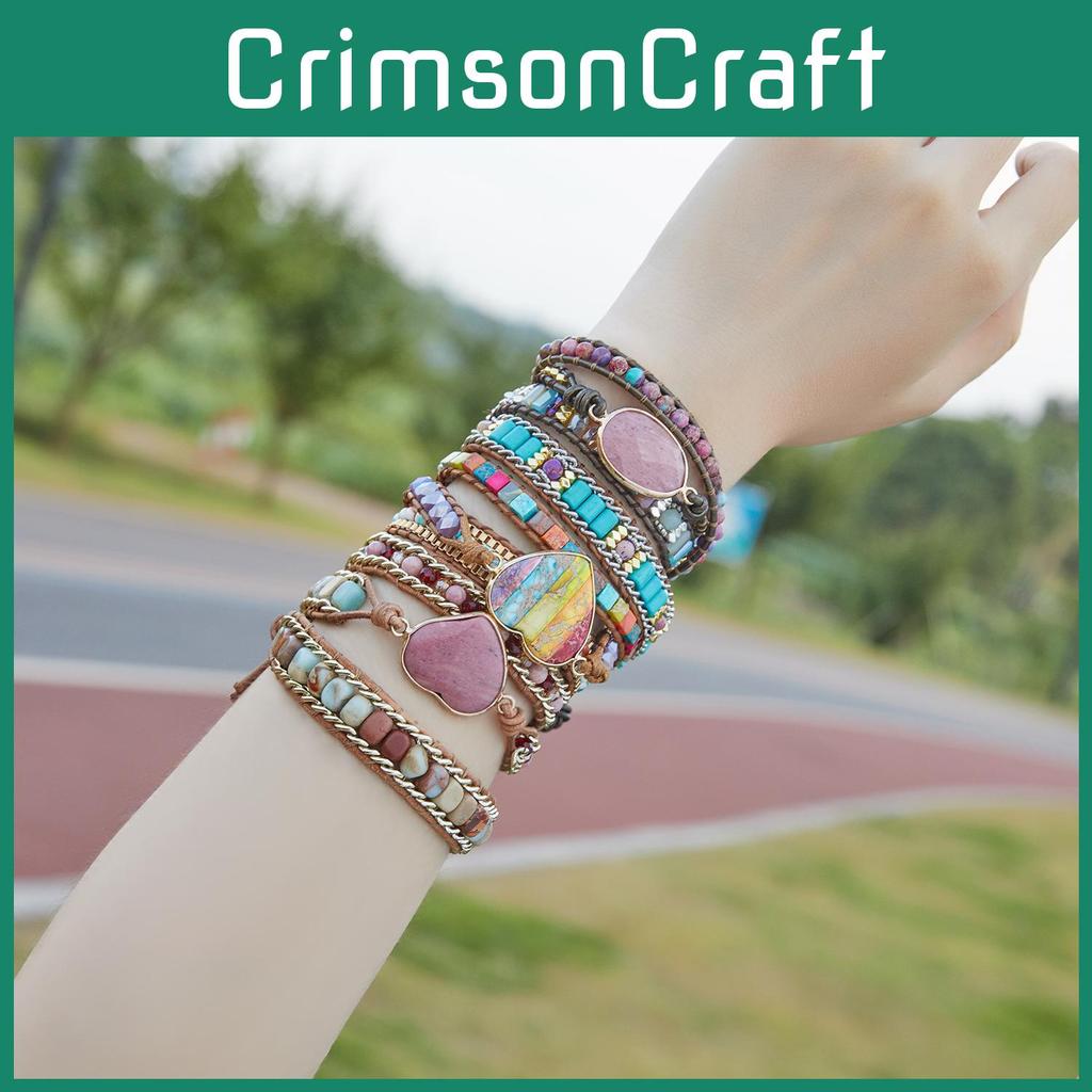 Three Layer Winding Leather Beaded Bracelet With Agate Stones For Women Gift