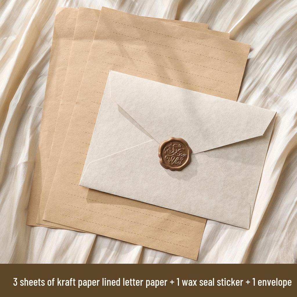 Romantic Retro Nostalgic Sheepskin Texture Stationery Set with Wax Seal Stamp for Artistic Love Letters and Invitations