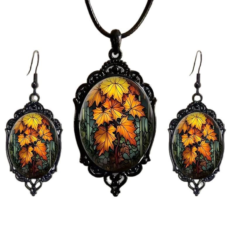 Schickes Glas-Anhänger-Ketten- und Ohrring-Set: Elegantes Romantisches Schmuckgeschenk