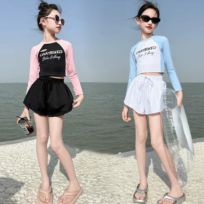 Children's Swimsuits Girls' Mid To Large Sized Split Shorts Sports and Casual Minimalist Style Little Girls' Vacation Hot Spring Swimsuits