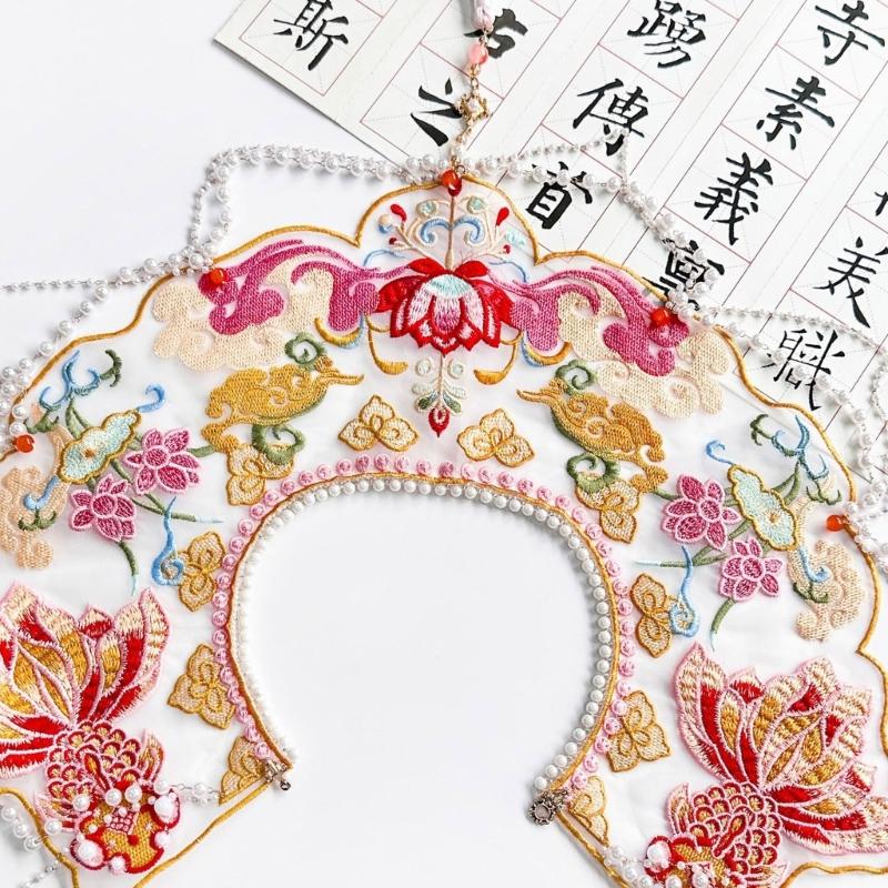 Kids Girl Goldfish Embroidered Beaded Tassels Detachable Collar Traditional Chinese Shawl Capelet Skirt Dress Decoration