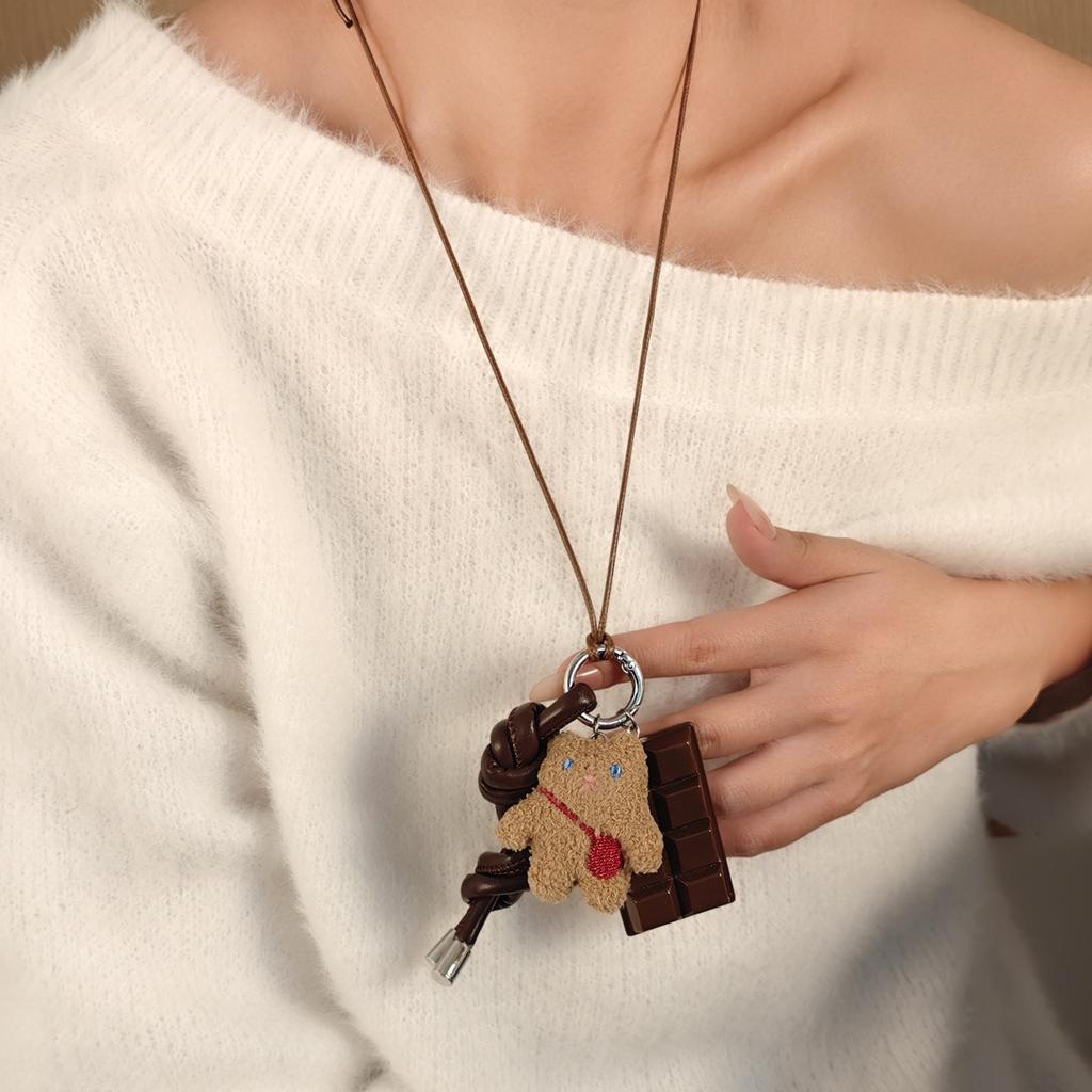 Autumn And Winter Cartoon Plush Cute Doll Chocolate Necklace, Light Luxury High Sense Fashion Personality Temperament Sweater Chain