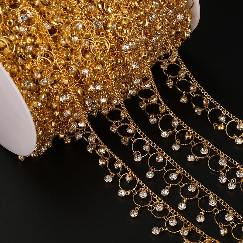 1M Copper Chain with Rhinestone Beads Pendant Diy Bracelet Necklace for Jewelry Making Supplies Headwear Hair Accessories Chain