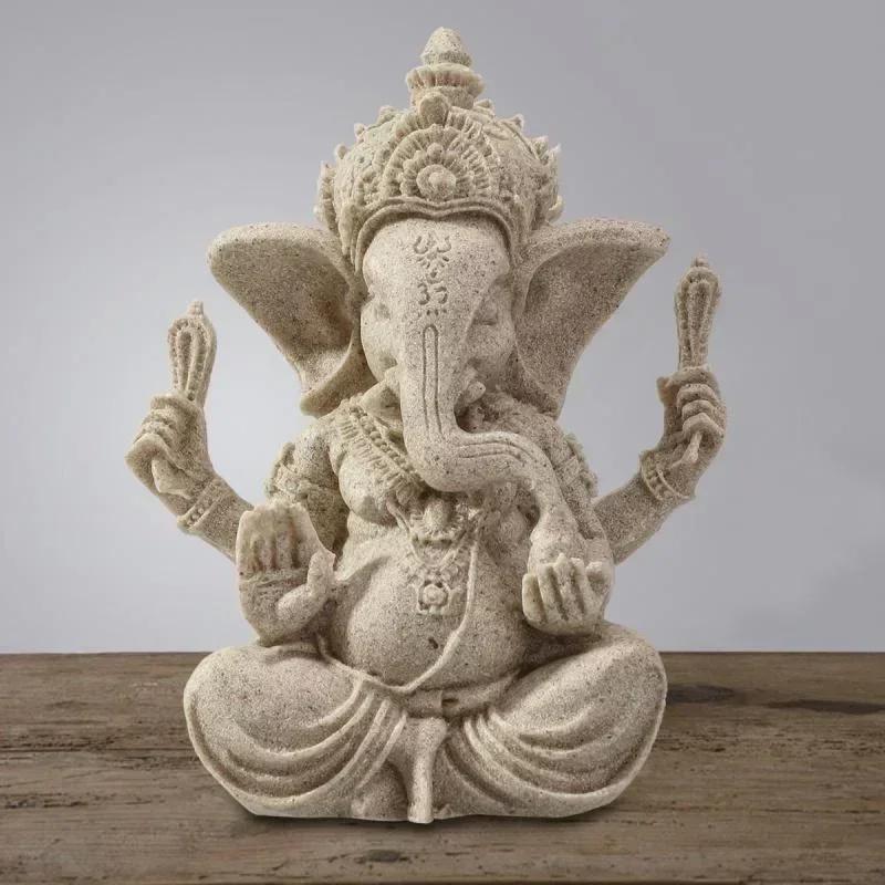 Handmade Sandstone Ganesha Buddha Elephant Statue Sculpture Figurine for Home Decoration Living Room