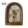 Crack Resistant Frame Vintage Picture Frame, Gold-Tone Round Oval Photo Arched Retro Exquisite Detail for Wall Hanging or Tabletop Display Home Decor
