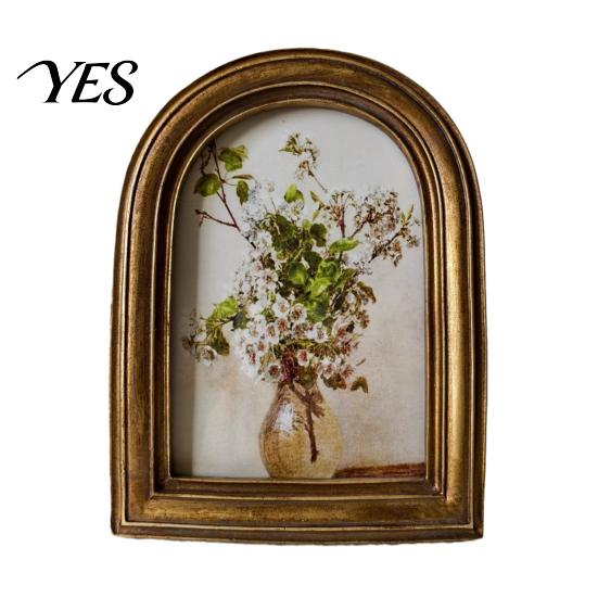 Crack Resistant Frame Vintage Picture Frame, Gold-Tone Round Oval Photo Arched Retro Exquisite Detail for Wall Hanging or Tabletop Display Home Decor