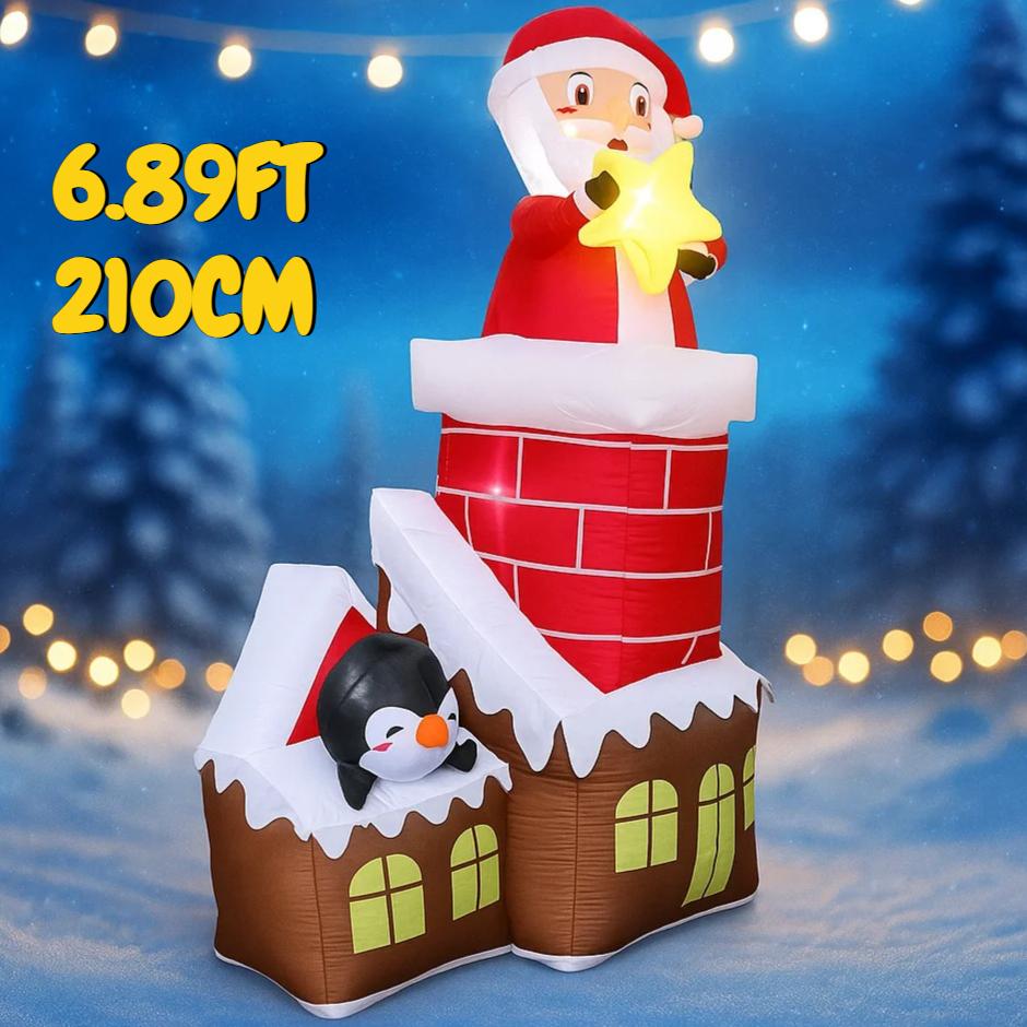 6.89FT Inflatable Toy Santa Chimney Penguin House Xmas Festive Holiday Gift Decoration for Yard Supplie Home Decoration Ornament