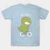 Men Black Print T-shirt T-Rex Tries Biking No-Cut Transfer Paper Print Cotton Tshirt