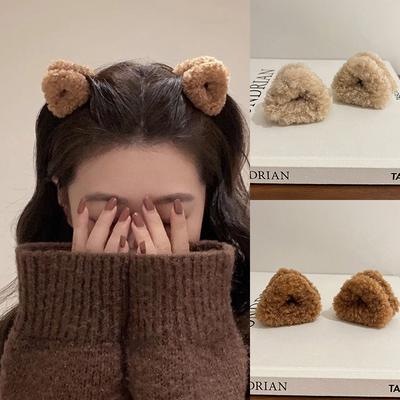 2 Bucăți Clipsuri de Păr Forma Urechi de Pisică de Pluș Femei Dulci Drăguțe Bej Clip Tip Cioc de Rățușcă Agrafă Păr Modă Fete Accesorii Păr