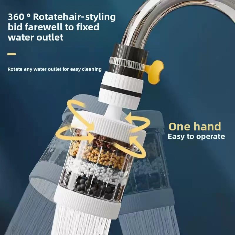 Kitchen Faucet Filter Extension, Rotatable, Detachable and Washable Six-layer Filter Head, Universal Water Splash-proof Filter Nozzle
