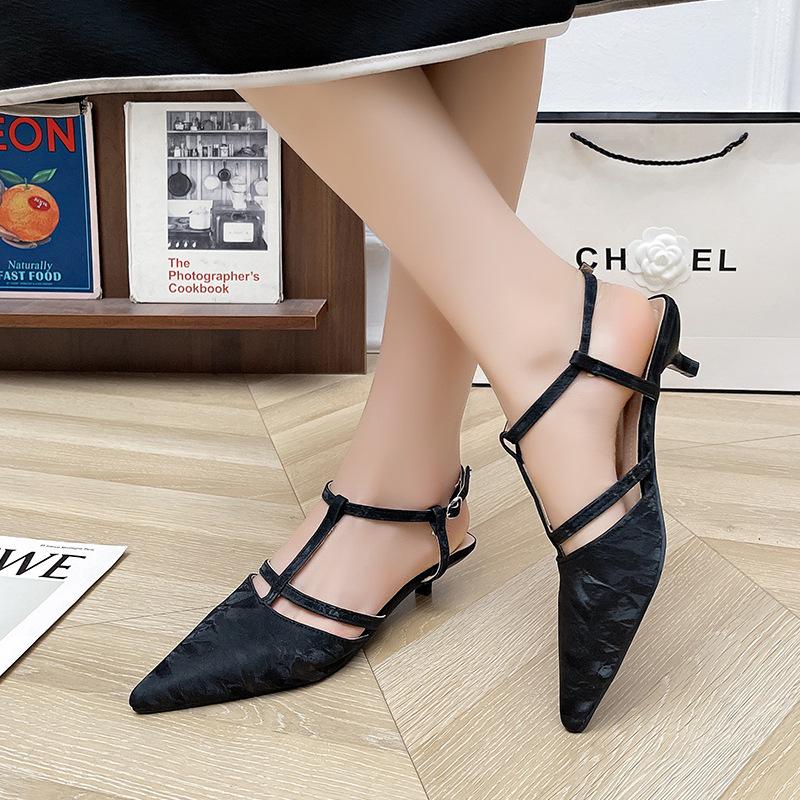 

Thin heel bag head sandals women s summer new commuter high heels fairy pointed middle heel single shoes 40 чёрный