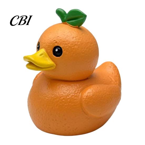 Solid Resin Statues Funny Orange Eggplant Duck Figurine, Fruit Vegetable Statue, Adorable Desk Whimsical Animal Sculptures Decor for Car Dashboard