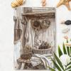 Vintage Metal Wall Art Kitchen Decor, 2D Tin Sign with Towel and Pine Cone Motif