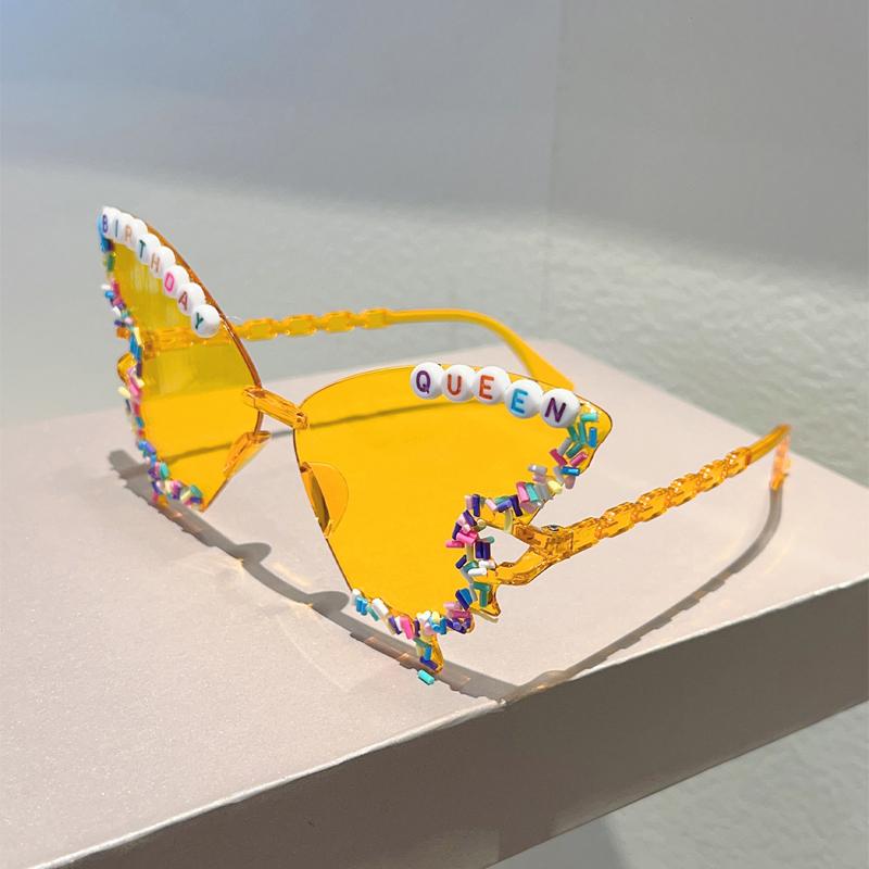 

Butterfly Shaped Sunglasses with Sprinkles Women Fashion Birthday Gift Decor Shades Trendy Original Handmade Sun Glasses