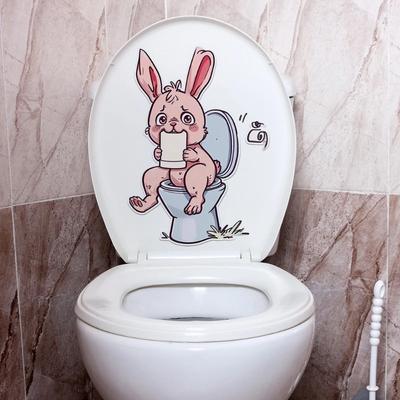 Cartoon Pink Rabbit Toilet Water Tank Toilet Stickers Home Decoration Wall Stickers Self-Adhesive Decor Decals Bathroom Stickers