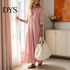 Maxi Shirt Dress Women Striped Long Sleeve Dress, V-Neck Collar Casual for Summer Autumn, Breathable Loose Fit Retro