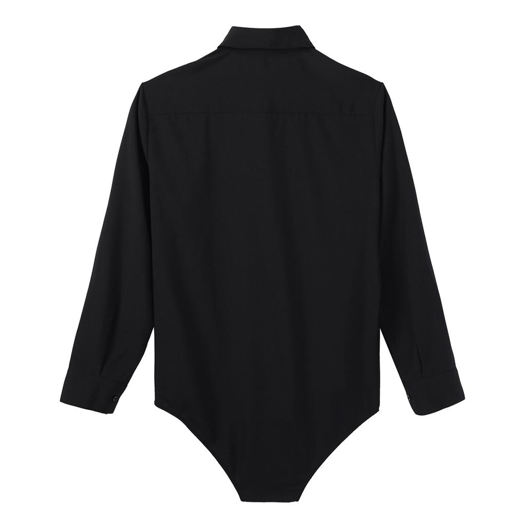 Men‘s One-Piece Casual Bodysuit: Turn-Down Collar Long Sleeve Button Down Solid Color Shirt Top for Daily Wear