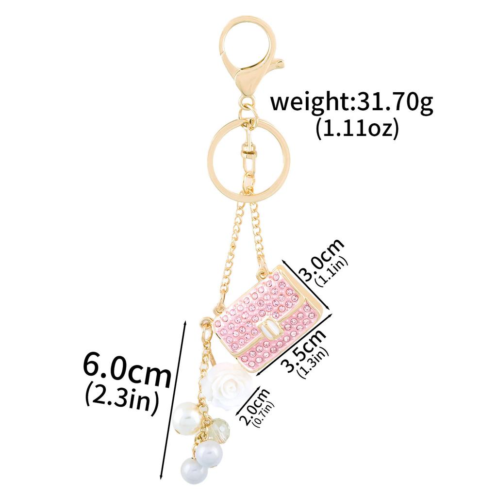 Fashion Crystal Bag Shape Flower Rhinestone Keychain for Women's Bags Pendants Decoration Accessories Car Keyrings Jewelry