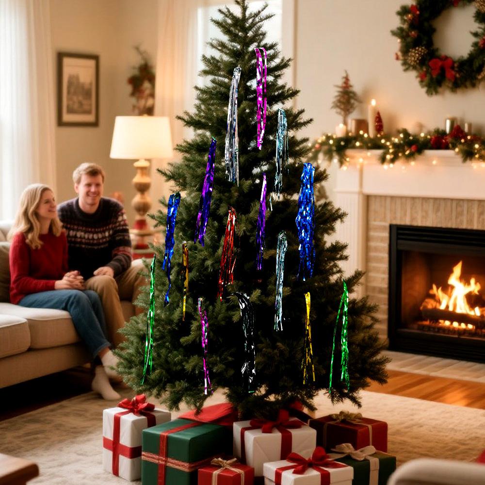 Albero di Natale Decorazione 18cm*1M Filamento Luminoso Decorazione Festa di Natale DIY Foglio di Alluminio Pioggia Ornamento