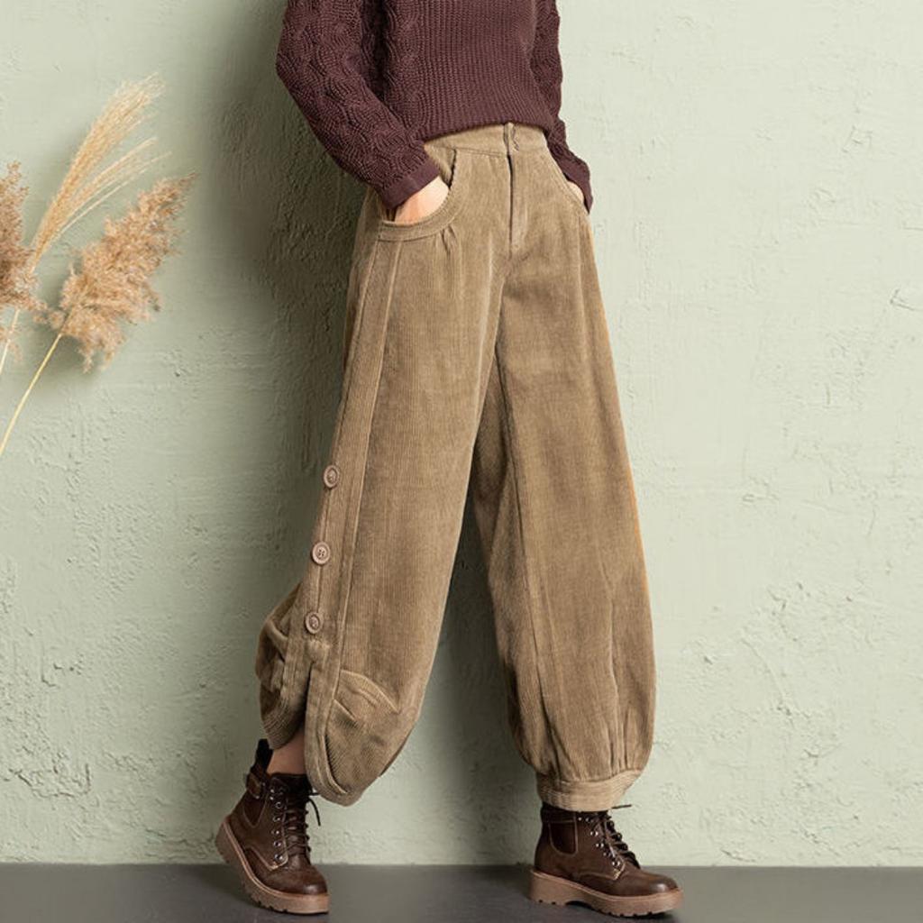 Autumn/Winter Corduroy Dad Wide Leg Pants Women's Autumn/Winter New Style Striped Velvet Loose Nine Cent Boots Pants