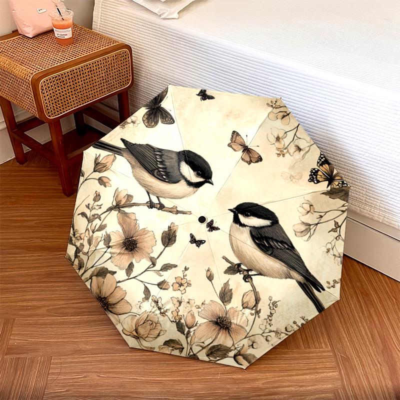 

1 PC Automatic Folding Umbrella - Birds Pattern, Portable & Foldable Design with 8 Ribs, Christmas Birthday Gifts