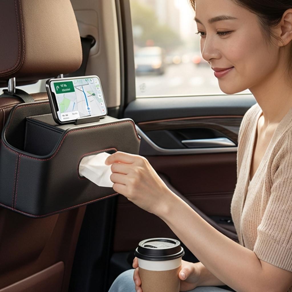Car Seat Back Organizer, Tissue Holder Bag, Multi-functional Storage Box, Car Rear Seat Cup Holder And Storage Rack.