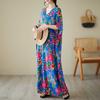 Summer V-neck Cotton Silk Large Size Loose Literary Vacation Style Beach Dresses