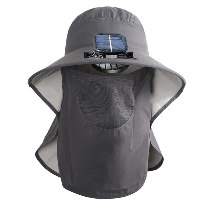 Solar Power Fisherman Hat With 3 Speed Fan Rechargeable Battery Face Neck Cover Sunproof Hat For Hiking Fishing