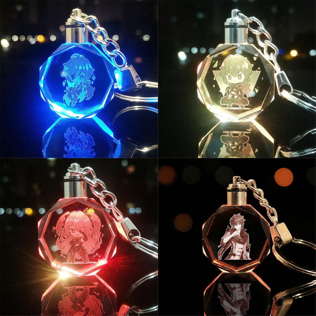 Elegant Genshin Impact Crystal Keychain With Stunning Led Colorful Light For All Occasions