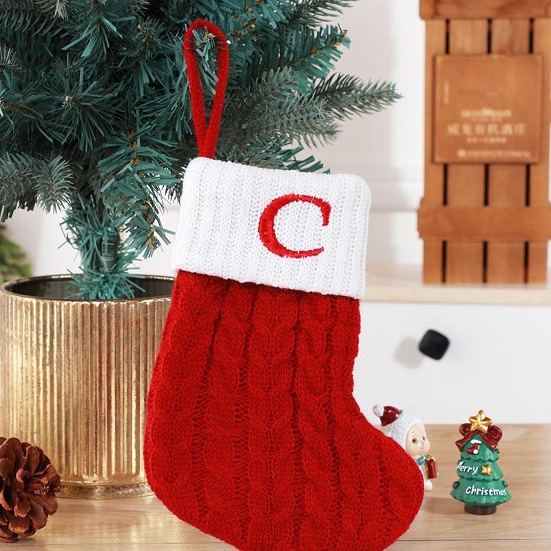 Gold & Blue Christmas Letter Socks – Red Knitted Stockings for Home & Window Display Decor