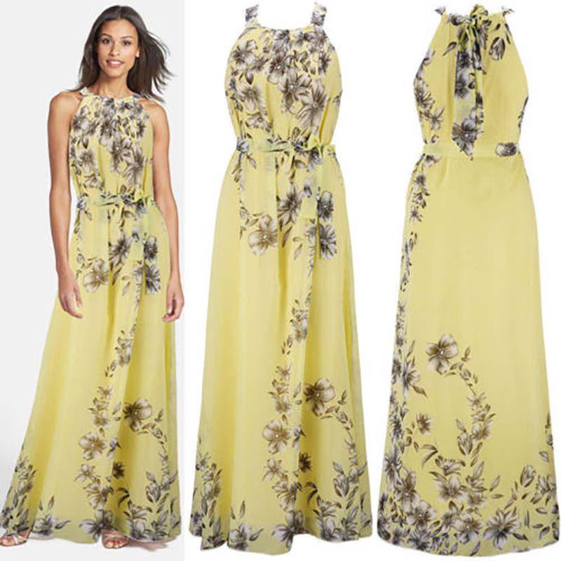 Elegant Plus Size Womens Floral Sleeveless Belted Maxi Long Dress For Summer Parties